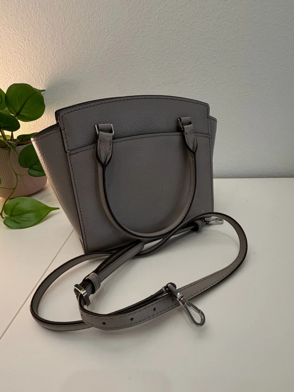 kate spade Gray Pebbled Leather Satchel with Removable Strap